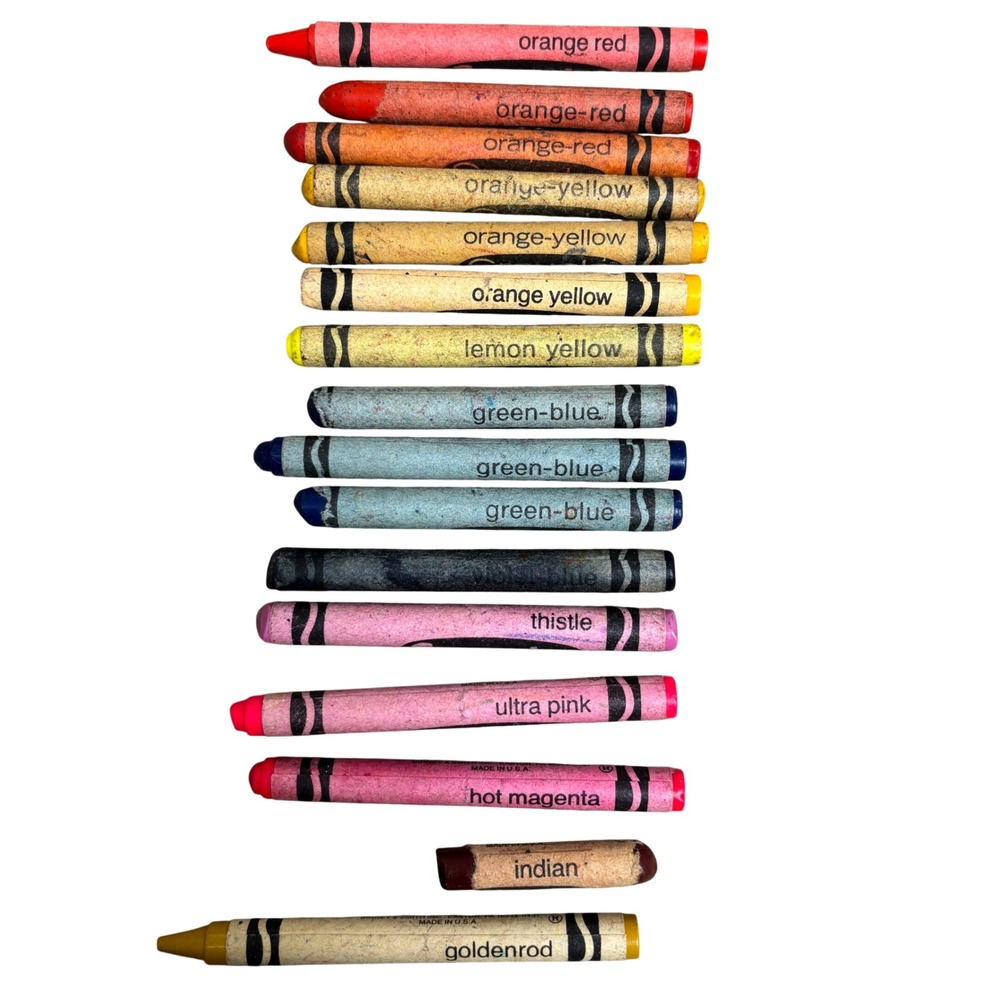 Vintage Crayola Crayon Lot Binney & Smith USA Retired Colors Thistle Goldenrod *